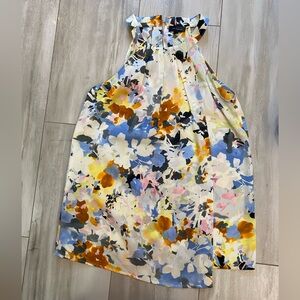 The Limited White Floral Sleeveless Faux Wrap Halter Top, Size Tall Small